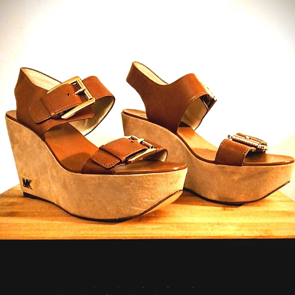 MICHAEL KORS WARREN SUEDE WEDGE w/  LEATHER STRAPS